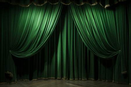 Vibrant Green Stage Curtain. Generative AIの素材