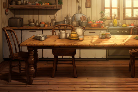 Contemporary Kitchen Table. Generative AIの素材