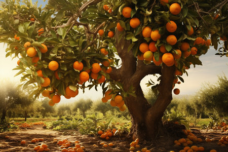 Vibrant Orange Tree with Oranges. Generative AIの素材