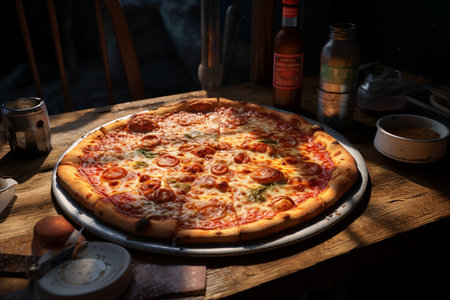 Delicious Pizza on Table. Generative AIの素材