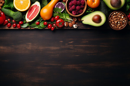 Healthy Vegetable Food Selection on Wooden Background. Generative AIの素材