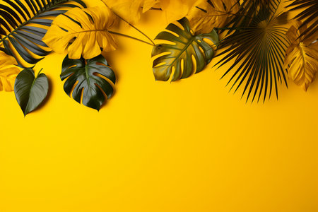 Vibrant Tropical Yellow Background. Generative AIの素材