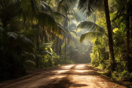 Tropical Palm Forest Path. Generative AIの素材