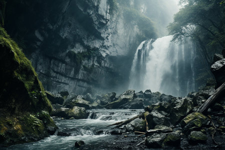 Mountain Cascade Waterfall. Generative AIの素材