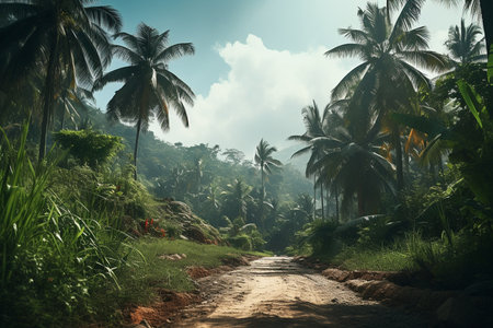 Tropical Palm Forest Path. Generative AIの素材