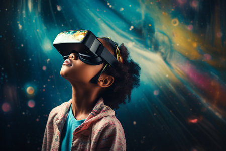 Child Using Virtual Reality Headset. Generative AIの素材