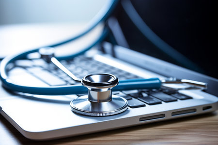 Digital Health Stethoscope Laptop. Generative AIの素材