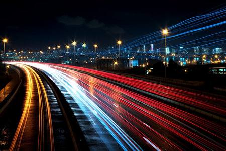 Nighttime Highway Traffic. Generative AIの素材