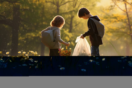 Kids Cleaning Park for Earth Day. Generative AIの素材