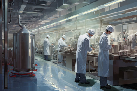 Diverse Pharma Facility Laborers in Action. Generative AIの素材