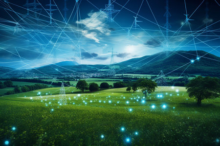 Interconnected Energy Grid with Renewables. Generative AIの素材