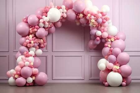 Joyful Birthday Celebration with Festive Balloon Decor. Generative AIの素材