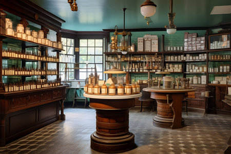 Hospital Pharmacy Shelf Showcase. Generative AIの素材