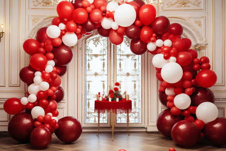 Joyful Birthday Celebration with Festive Balloon Decor. Generative AIの素材