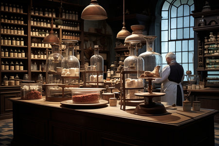 Hospital Pharmacy Shelf Showcase. Generative AIの素材