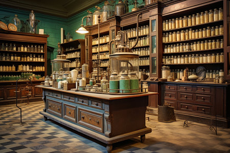 Hospital Pharmacy Shelf Showcase. Generative AIの素材