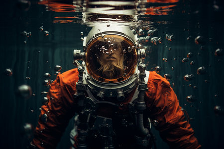 Celestial Awe Astronaut under Water. Generative AIの素材