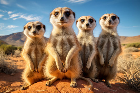 Curious Meerkat Family. Generative AIの素材
