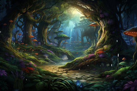 Enchanted Dark Forest. Generative AIの素材