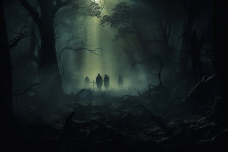 Enchanted Forest with Rolling Fog. Generative AIの素材
