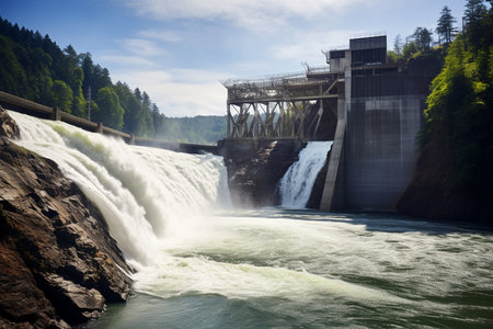 Renewable Energy Generation at Hydroelectric Dam. Generative AIの素材