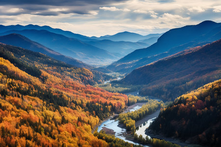 Vibrant Autumn Mountain Landscape. Generative AIの素材