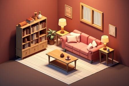 Modern Isometric Living Room. Generative AIの素材