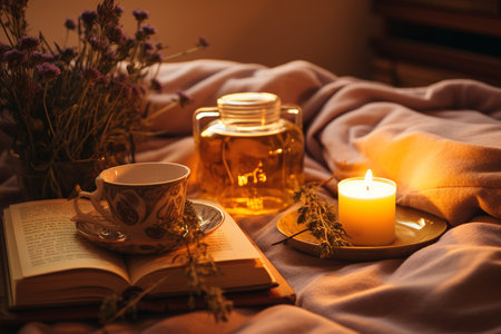Timeless Rituals: Tea and Lavender Bliss. Generative AIの素材