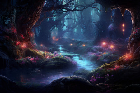Enchanted Forest Landscape. Generative AIの素材