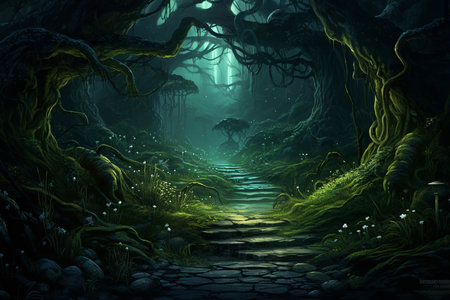 Enchanted Forest Landscape. Generative AIの素材