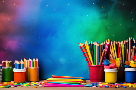 Colorful School Supplies Background. Generative AIの素材