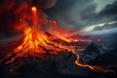Volcanic Eruption: Lava and Ash. Generative AIの素材
