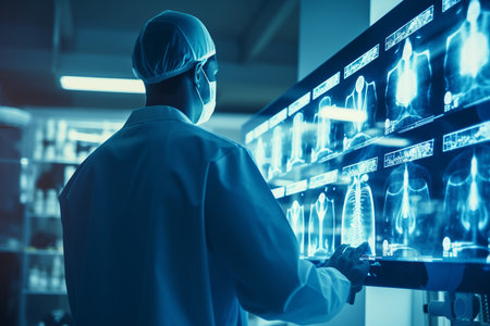 Medical Worker Examining X-Rays. Generative AIの素材