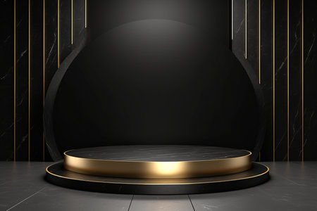Black and Gold Empty Podium Background. Generative AIの素材
