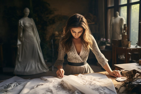 Young Female Fashion Designer at Work. Generative AIの素材