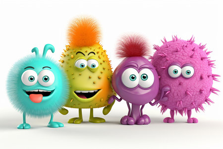Whimsical Microbes: 3D Cartoon Characters. Generative AIの素材