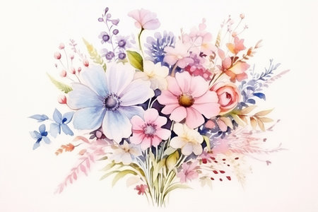 Pastel Watercolor Flower Bouquet. Generative AIの素材