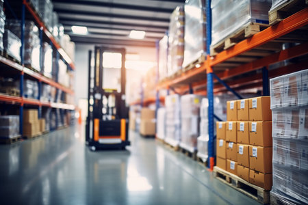 Well-Stocked Retail Warehouse with Cartons. Generative AIの素材