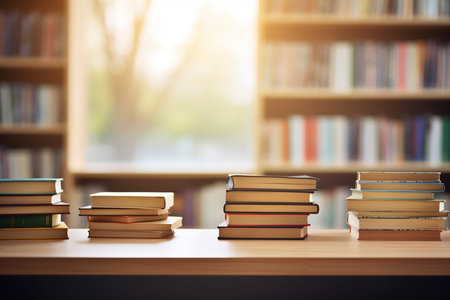 Books and Cantors on Wooden Table. Generative AIの素材