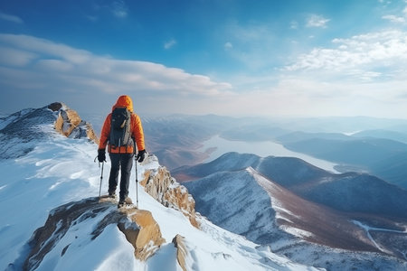 Joyful Winter Mountain Hike. Generative AIの素材