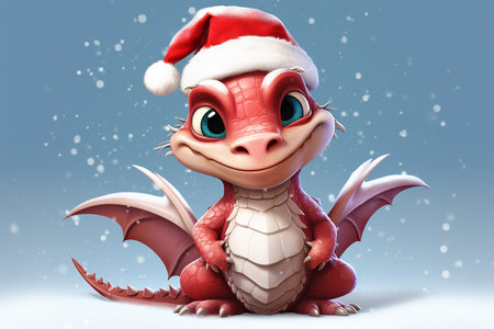 Cute Cartoon Dragon Santa. Generative AIの素材