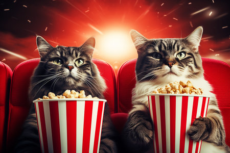 Cat Cinema Popcorn. Aiの素材