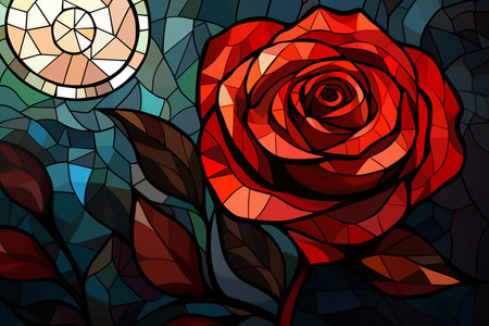 Stained Glass Red Rose. Aiの素材