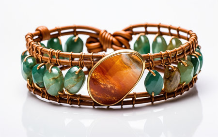 Handmade Leather Wrap Jewelry White Backgroundの素材