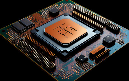 High Performance CPU Chip Black Backgroundの素材