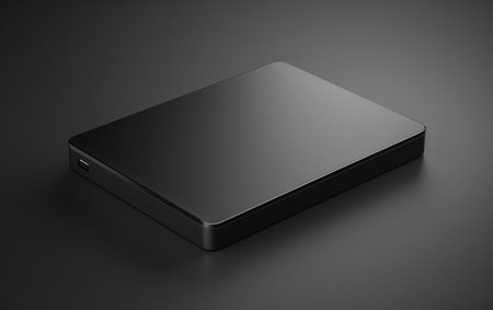 Sleek External Hard Drive Storage Black Backgroundの素材