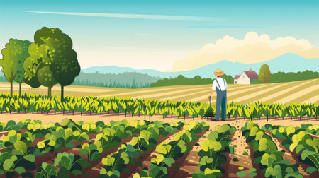Sustainable Agriculture: Farmer and Organic Cropsの素材