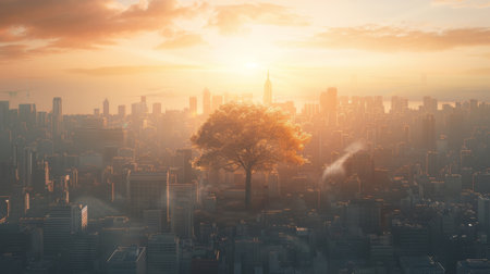 City Sanctuary: Solitary Tree Amid Urban Hustleの素材