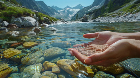Hands Collecting Crystal-Clear Waterの素材