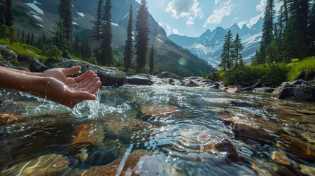 Hands Collecting Crystal-Clear Waterの素材